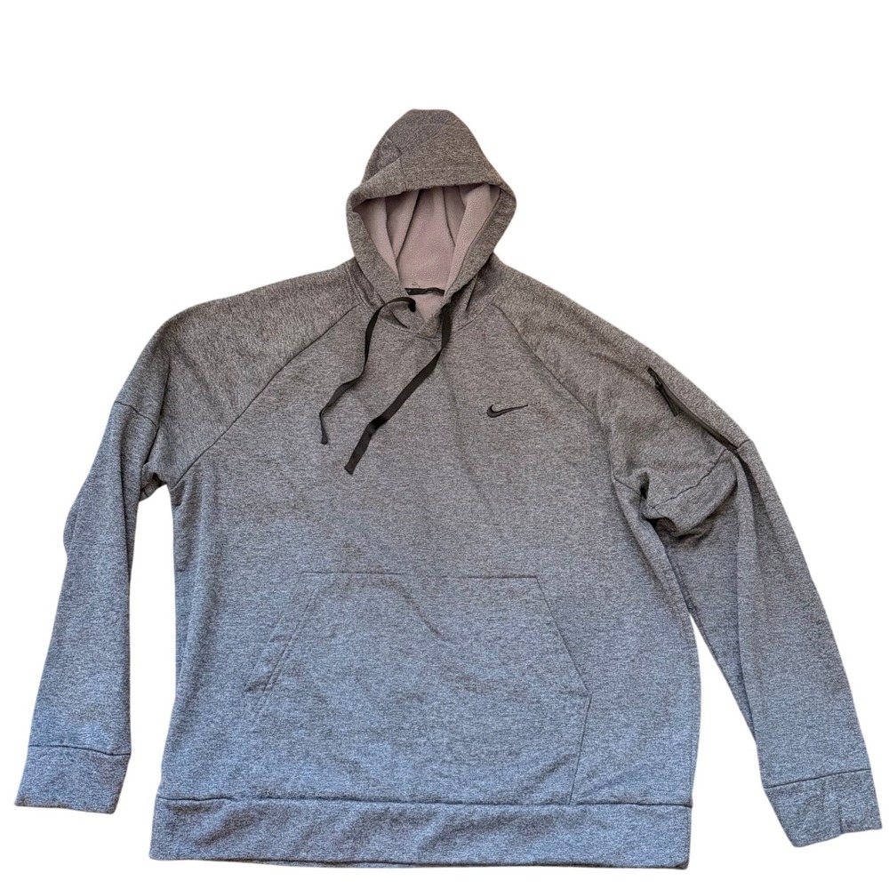 Nike Men‎ Pullover Hoodie Swoosh Heather Gray XL Zipper Sleeve Pocket Fleece